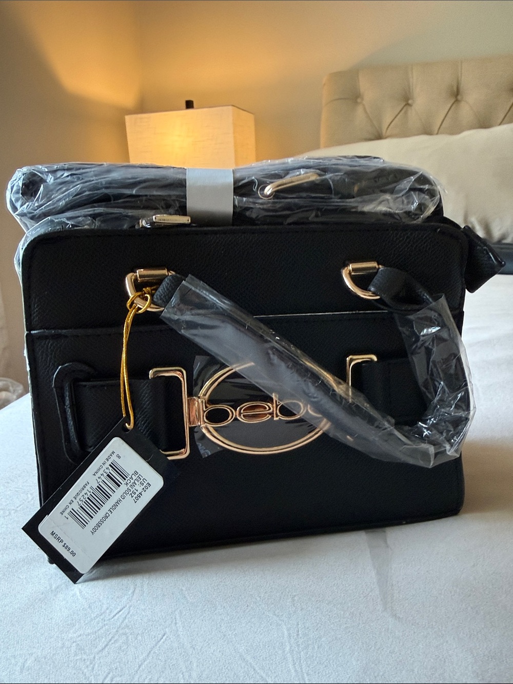 bebe Black Crossbody Bag with Gold Logo Hardware